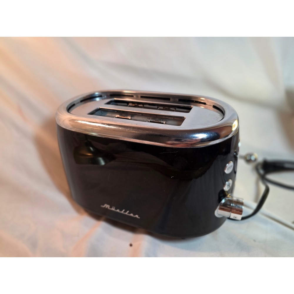 Mueller RetroToast 2 Slice Toaster Black Chrome MR-220 Wide Slot Defrost Functio